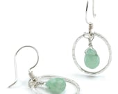 Earrings: Natural Jade, Sterling Silver, Textured Oval Hoops.  Artisan Jewelry by SilviaMaciasDesigns on Etsy