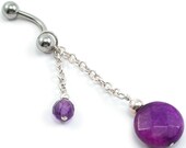 Belly Ring: Amethyst, Sugilite Jasper, Sterling Silver, Dangle. Artisan Jewelry by SilviaMaciasDesigns on Etsy