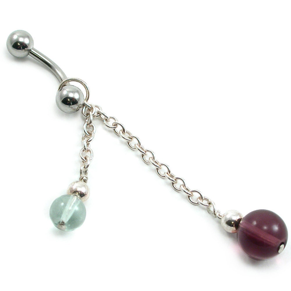 Belly Ring: Rainbow Fluorite, Sterling Silver, Beaded, Dangle.  Artisan Jewelry by SilviaMaciasDesigns on Etsy
