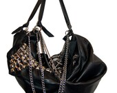 Studded black leather hobo / shoulder bag, handmade one of a kind..