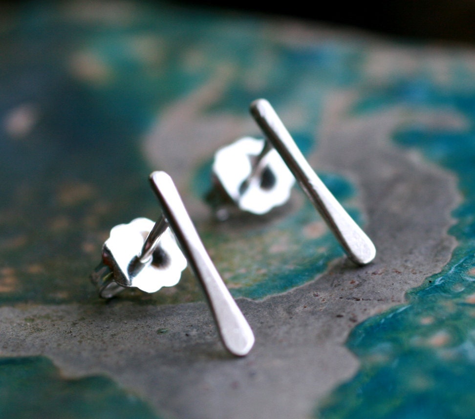 tiny silver studs minimalist modern simple everyday linear sterling little small lines post earrings SILVER STRIA
