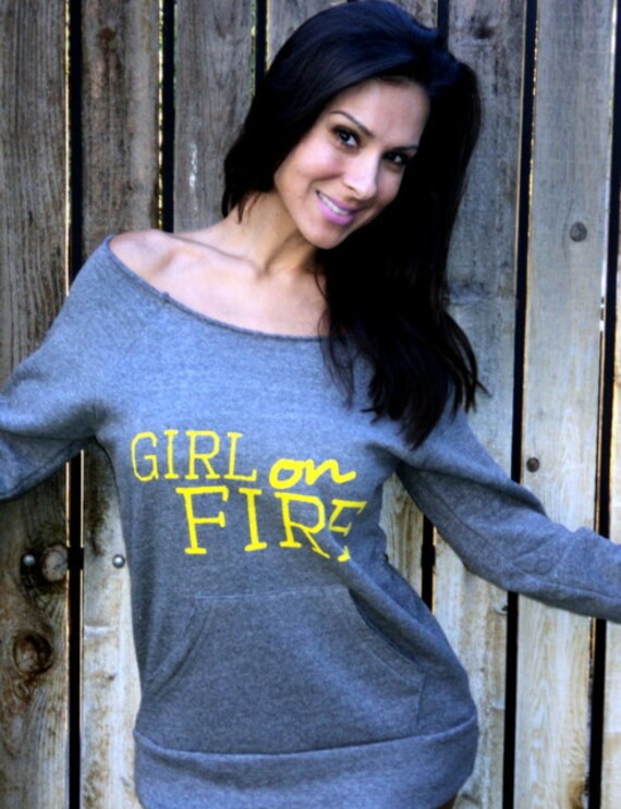 Girl on FIRE Off the Shoulder Girly Sweatshirt.  Size MEDIUM