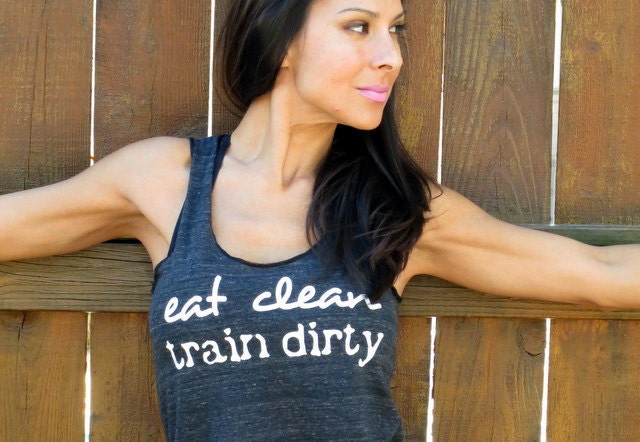 Eat Clean Train Dirty. Flowy Eco-Heather Racerback Tank Size SMALL