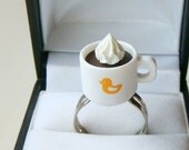 Rubby Ducky Coffee and Cream Ring - Cute Kawaii Miniature Food Jewelry