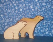 Waldorf Inspired Kids Mama and Baby Wooden Polar Bear Play Toy Set