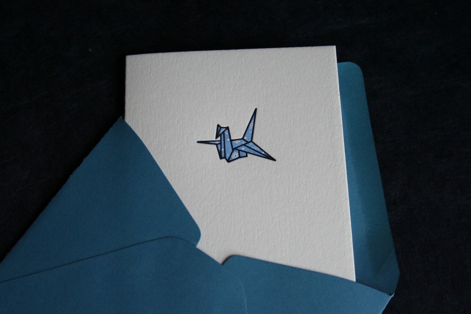 Letterpress Printed Origami Crane Card (Blue) - Single