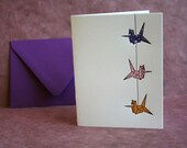 Letterpress Printed String of Cranes Card (Violet-Red-Orange) - Single