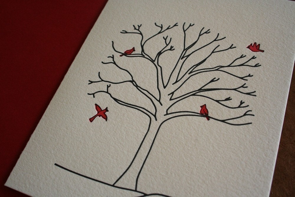 Set of 6 - Letterpress Printed Cardinal Cards
