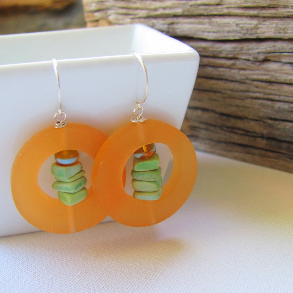 Large Resin Earrings - Orange Resin Beads