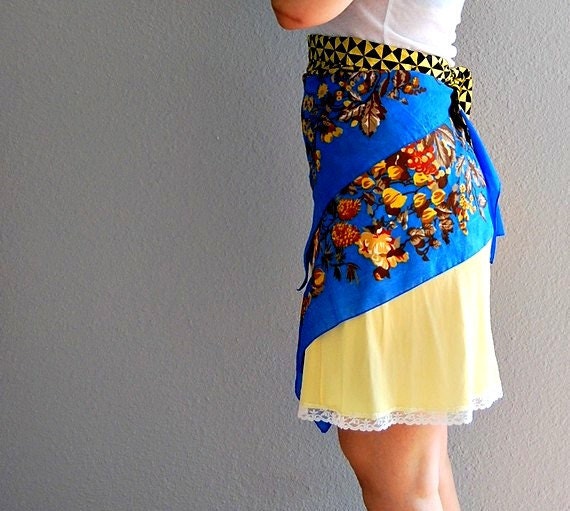reconstructed FLORAL mini / 1960s SAFFRON slip skirt