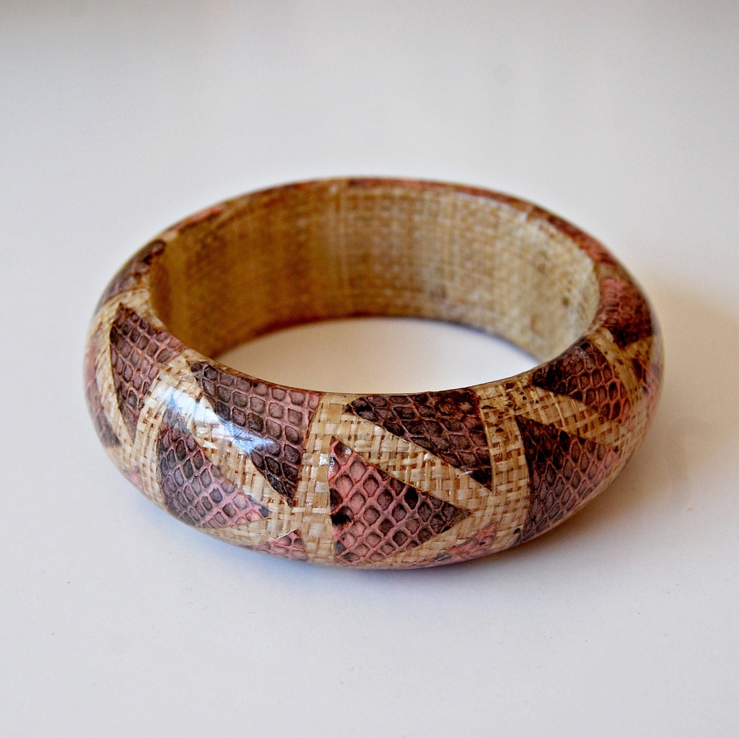 pink GEOMETRIC bracelet  / snakeskin TRIBAL chunky bangle - vintagemarmalade
