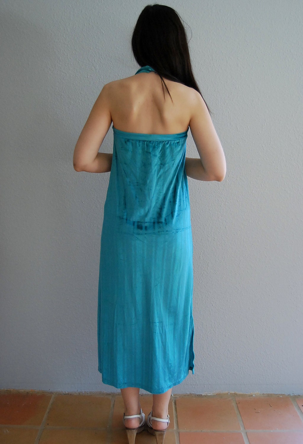 velvet GRECIAN dress / 1970s  HALTER dress