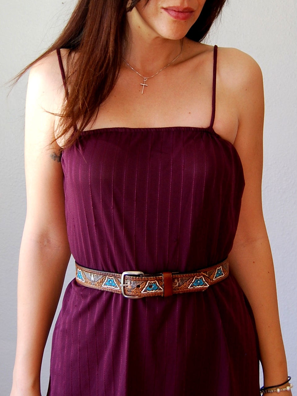 vintage SHEER dress / 1970s pinstriped AUBERGINEsun dress
