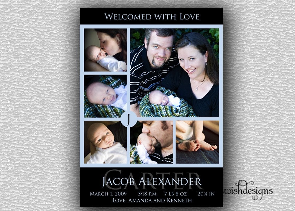 Birth Announcement - Custom Digital Multi Photo - printable digital diy girl boy