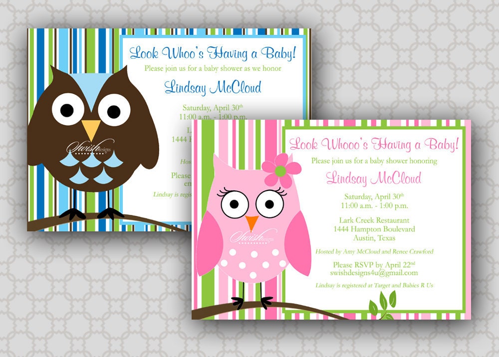 Owl Baby Shower Invitation - Look Whoos Having a Baby - Stripes - girl or boy - printable invitations Il_170x135