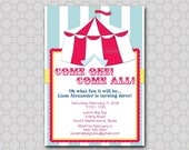 Vintage Circus Birthday  Invitation - Printable Party Invitations -  5x7