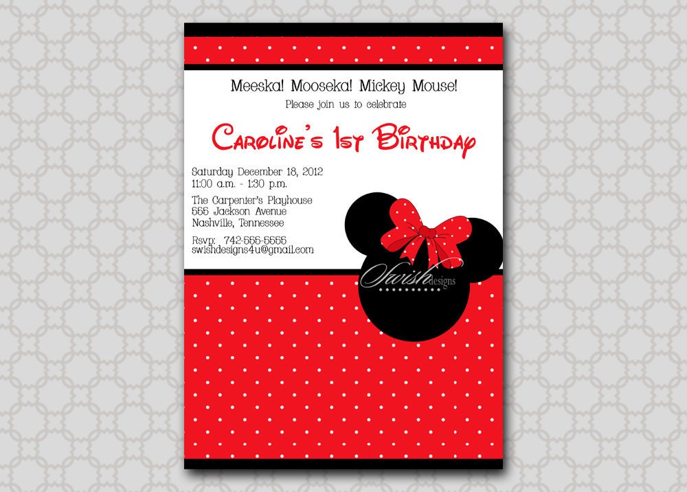 Minnie Mouse Birthday Invitation - Printable Invite - red polka dot pink polka dot Il_170x135