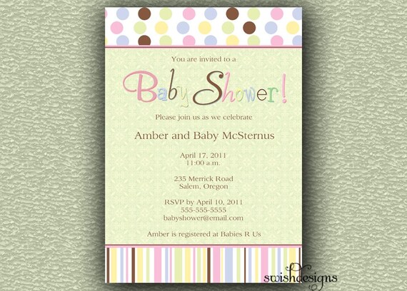 Baby shower invitation - gender neutral - polka dots - stripes - digital - printable Il_570xn