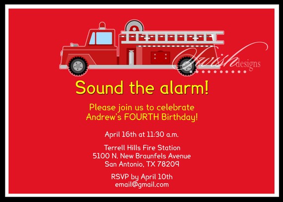 Firetruck Printable Party Invitation Invite - Digital Il_570xn