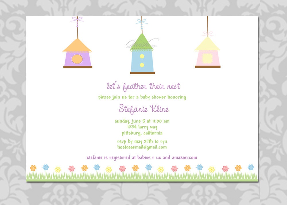 Baby Shower Invitation - Birdhouse Birds - 5x7 digital printable party - gender neutral-birdhouse Il_570xn