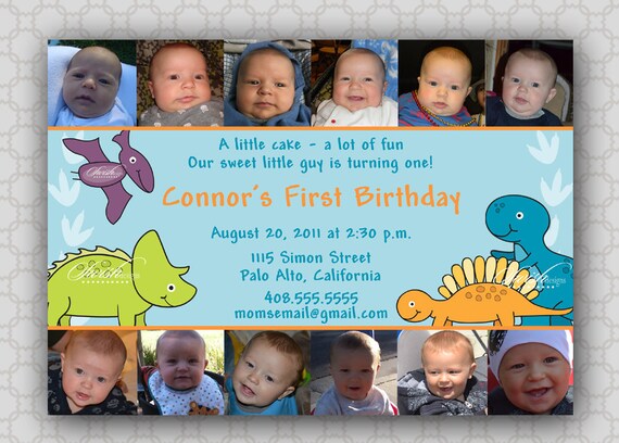 First Birthday Invitation- Collage - photos - digital - Dinosaurs TRex Il_570xn