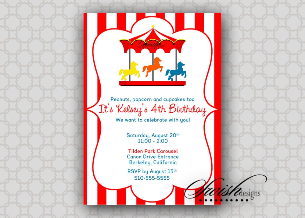 Carousel Birthday Invitation --- Merry-go-round, horse, digital boy girl printable party Il_570xn