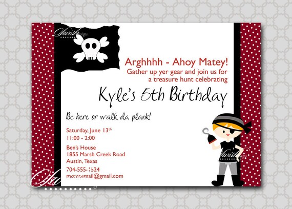 Pirate Birthday Party Invitation - Boys Digital Birthday Invite - printable party - polka dots Il_570xn