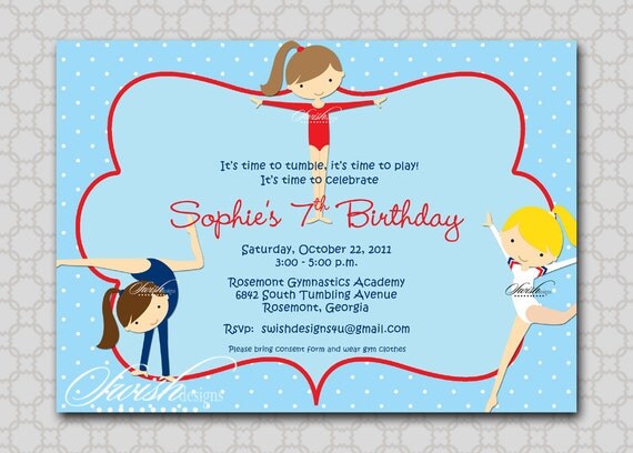 Gymnastics Birthday Party Invitation - Girl Gymnasts- printable party - Digital Il_570xn