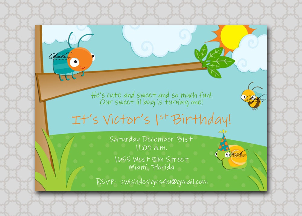 Bug Snails Bees Birthday Party Invitation - Beetle printable diy party Il_570xn