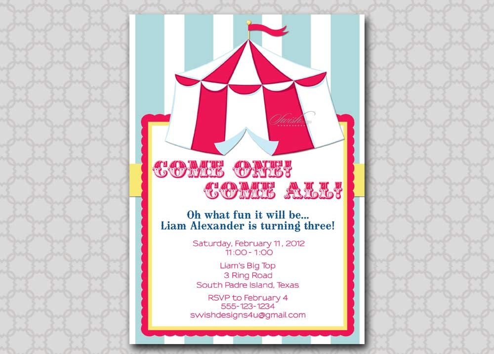 Vintage Circus Birthday Invitation - Printable Party Invitations - 5x7 Il_570xn