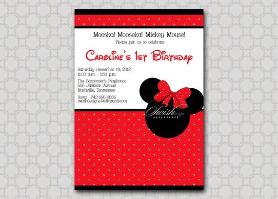 Minnie Mouse Birthday Invitation - Printable Invite - red polka dot pink polka dot Il_570xn