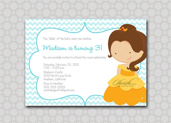 Disney Princess-inspired Birthday Invitation - Belle Little Mermaid Printable Invite - 5x7 digital file Il_570xn