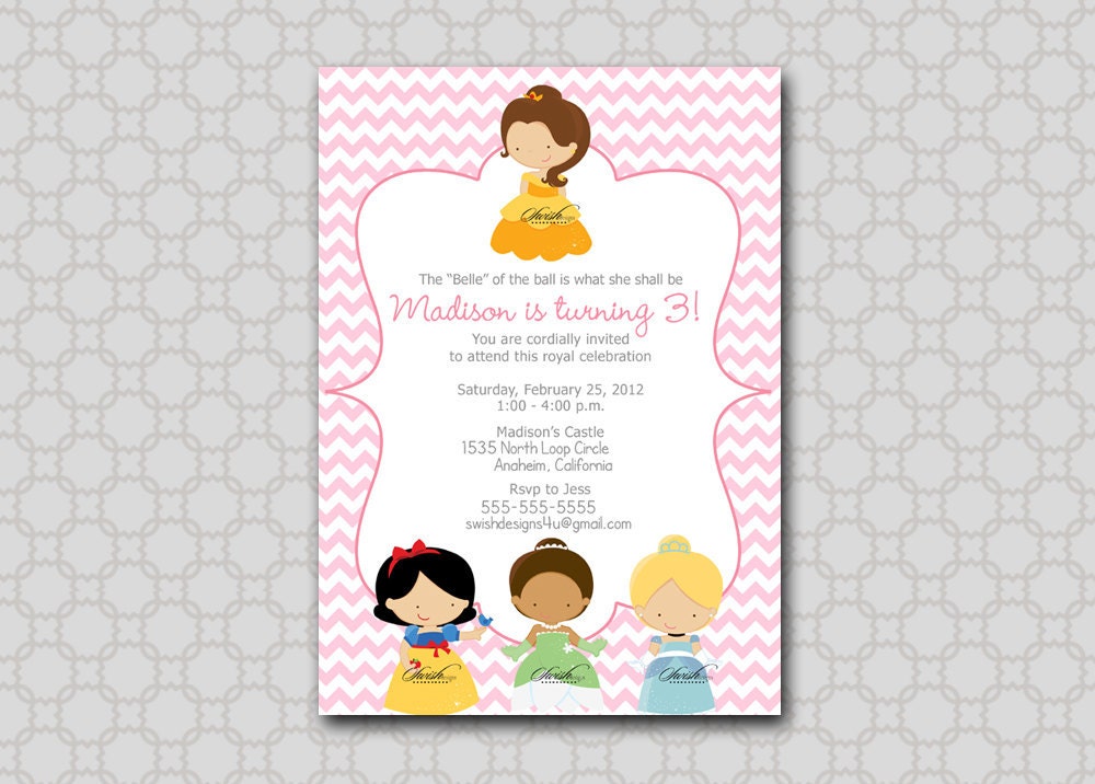 Disney inspired Princess Birthday Invitation - Printable Invite - 5x7 digital file Il_570xn