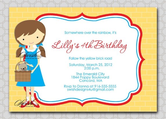 Wizard of Oz Birthday Invitation - Dorothy Ruby Slippers Toto - Printable Invite - 5x7 digital file Il_570xn