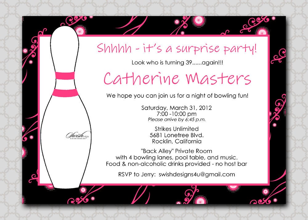 Bowling Birthday Invitation - Adult Pre-teen Teenager - Surprise Party 5x7 Invite Printable DIY Il_570xn
