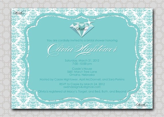 Ring diamond Inspired Bridal Shower Invitation - diamond damask - 5x7 Invite Printable DIY Il_570xn