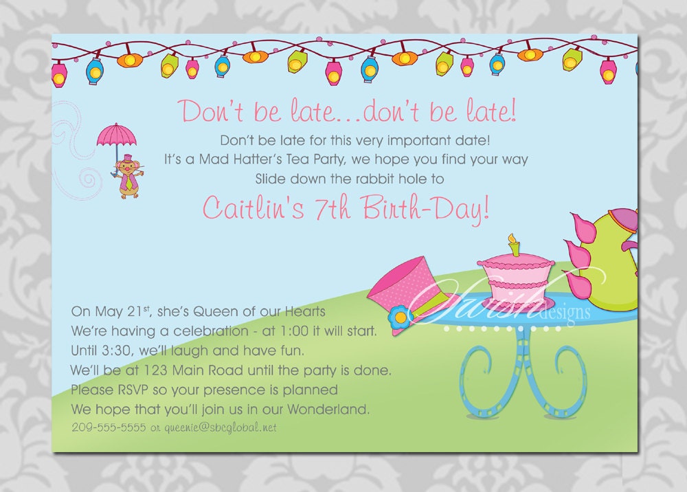 Mad Hatter Tea Party Birthday Invitation - 5x7 digital printable party - Alice in Wonderland