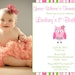 Owl Birthday Invitation - First Birthday Look Whoo's Turning One Stripes girl printable digital invitations pink and green