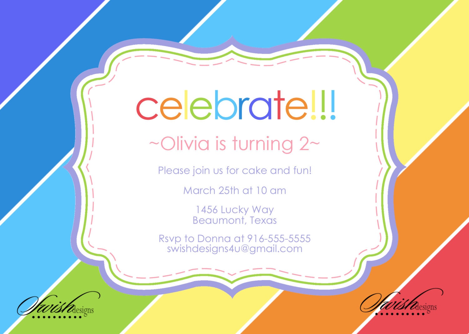 Rainbow Birthday Invitation - boy-girl- Digital Printable Birthday 5x7 Invite