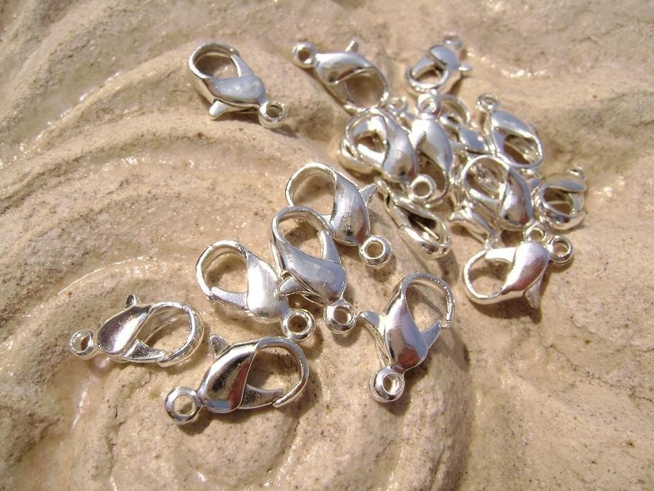 50  Silver plated Lobster Claw Clasps, 12mm