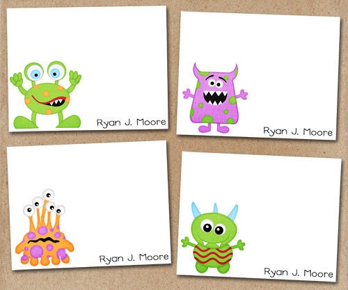 Monster Cards / Note Cards / Notecards / Boys / Girls / Kids / Children / Personalized (set of 8)