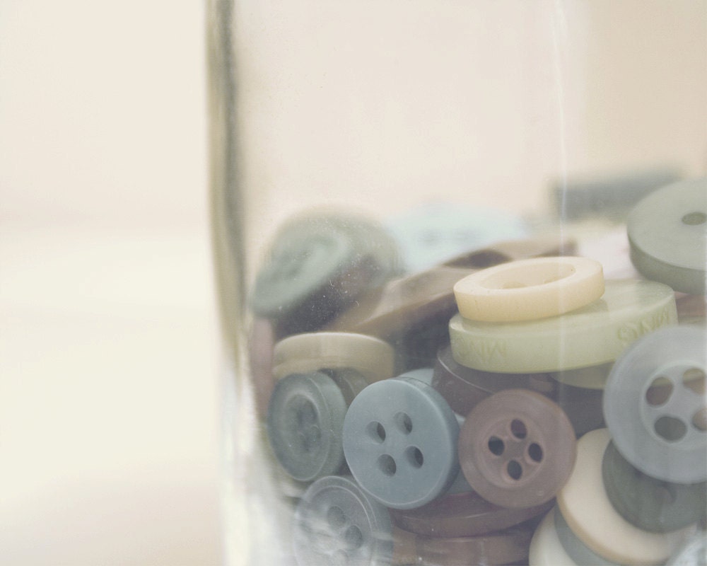 Buttons in a Jar Photograph, Soft, Pastel Colors, Pink, Blue, Green, Glass Jar, Nursery Art, Craft Room Art , 8 x 10 - In the Button Jar
