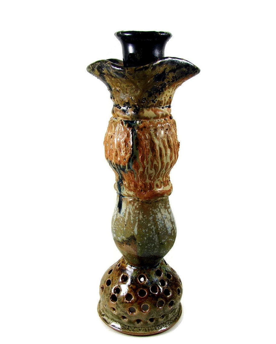 Ceramic Candlestick - Sculptured Art Candlestick - Rustic Candle Holder - Handmade Stoneware Centerpiece - Hostess Gift - Ships Today