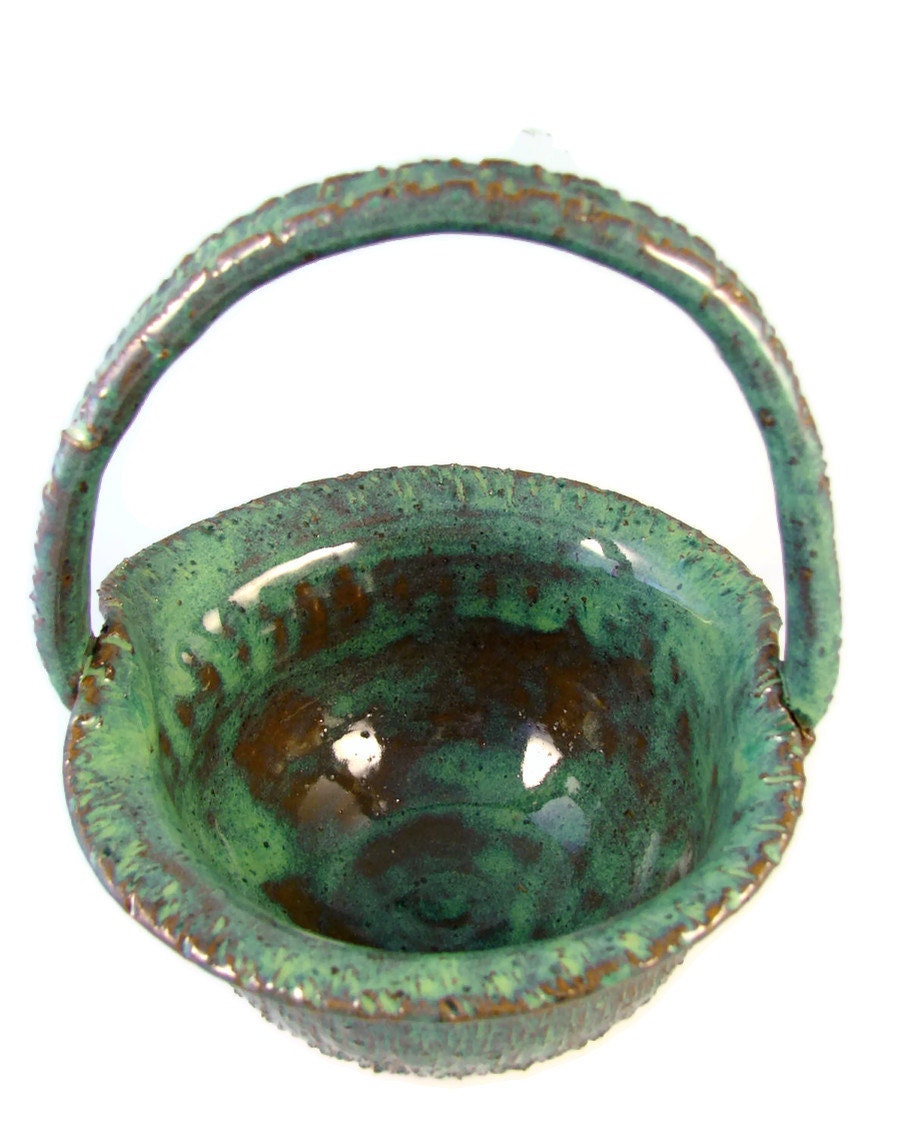 Emerald Green Stoneware Basket - Ceramic Basket - Fill for the Perfect Gift Basket - Hand Made Pottery - Wheel Thrown Pottery - Ships Today
