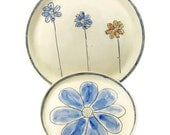 Ceramic Dinnerware Set - Five Piece Flower Garden Plates, Bowl, Cup and Tumbler - Stoneware Clay Pottery - Ships Today