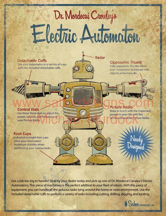 Retro Robot Art Print - 11x14