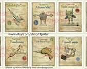 10 -  8.5x11 Retro Futuristic Steampunk Art Prints - High Quality vintage style