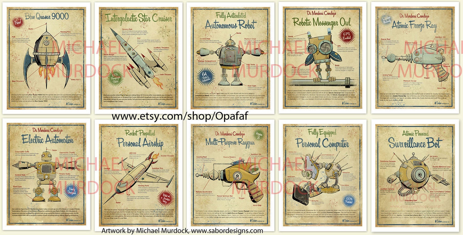 10-pack Large Retro Art Prints - 11x14 - vintage style