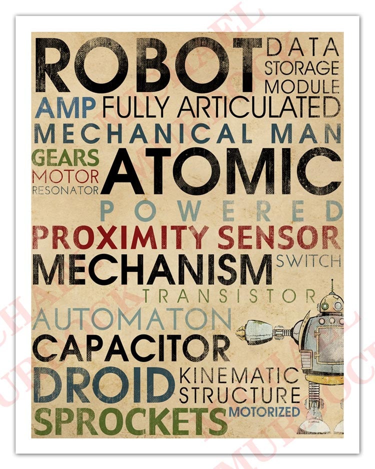 Subway style Robot art print - 11x14 - Retro