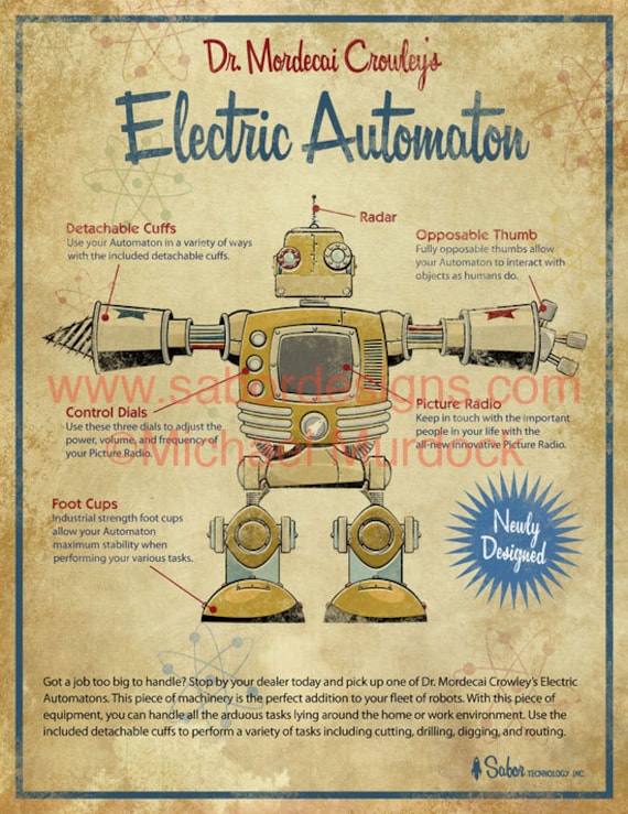 Retro Robot Art Print - 11x14
